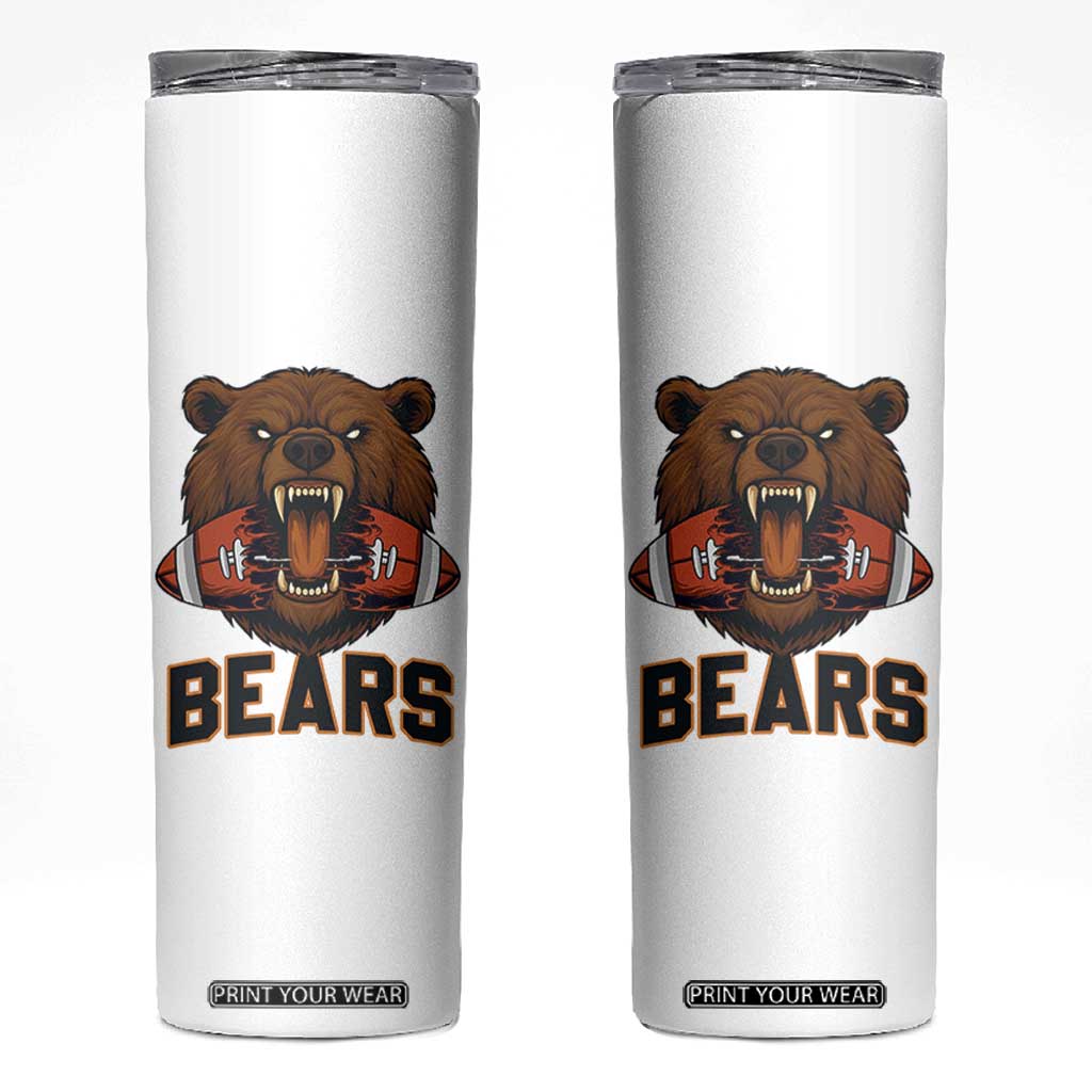 Football Player Gift Skinny Tumbler Fierce Bear Biting Ball TS12 White Print Your Wear