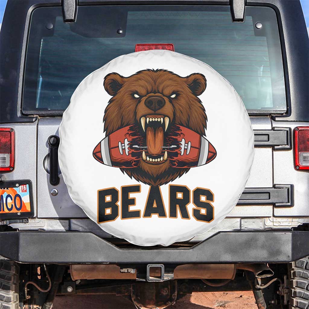 Football Player Gift Spare Tire Cover Fierce Br Biting Ball TS12 No hole White Print Your Wear