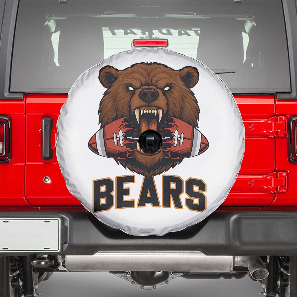 Football Player Gift Spare Tire Cover Fierce Bear Biting Ball TS12 White Print Your Wear