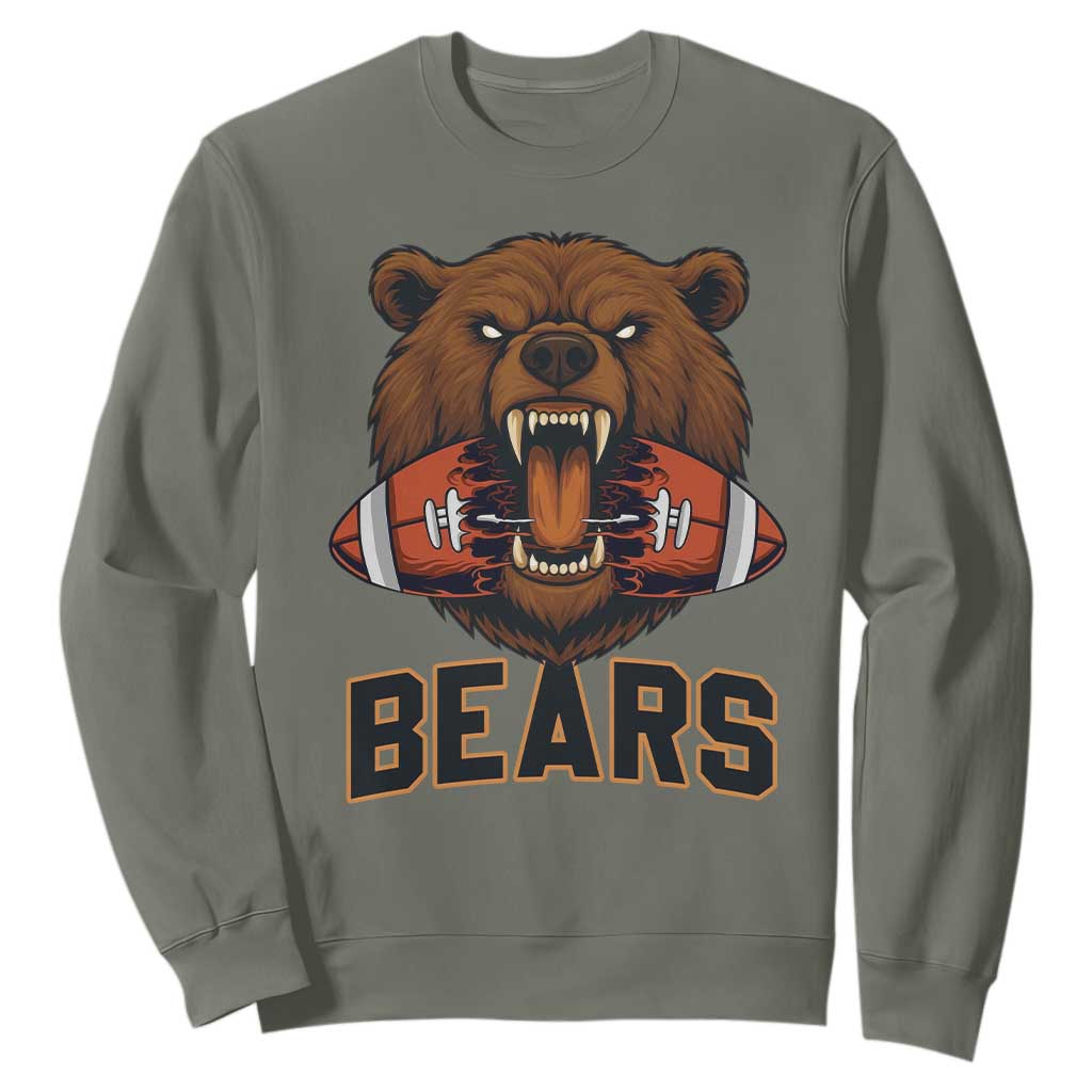 Football Player Gift Sweatshirt Fierce Bear Biting Ball TS12 Military Green Print Your Wear