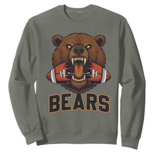Football Player Gift Sweatshirt Fierce Bear Biting Ball TS12 Military Green Print Your Wear