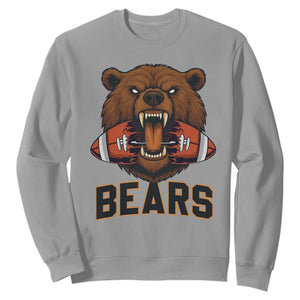 Football Player Gift Sweatshirt Fierce Bear Biting Ball TS12 Sport Gray Print Your Wear