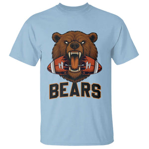Football Player Gift T Shirt Fierce Bear Biting Ball TS12 Light Blue Print Your Wear