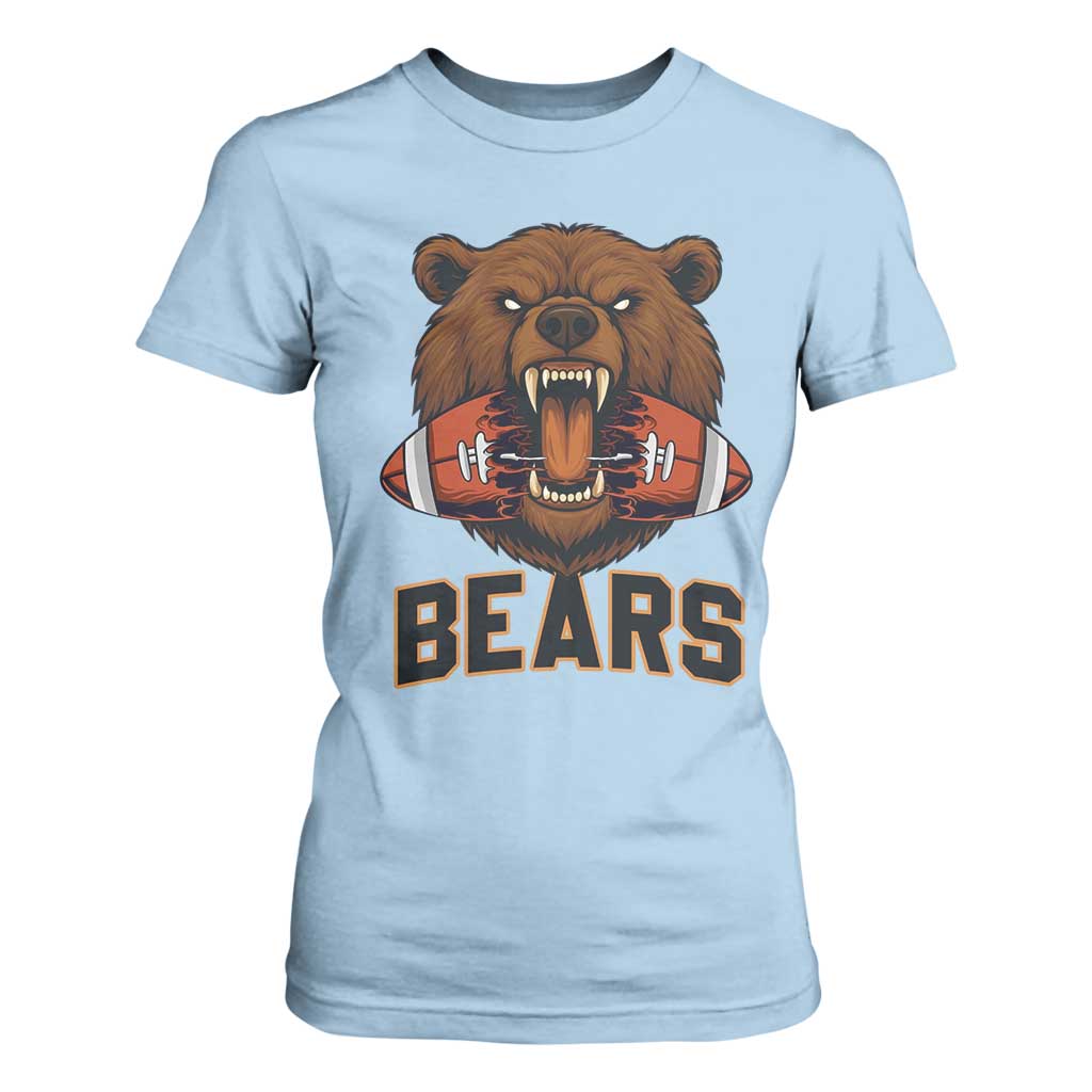 Football Player Gift T Shirt For Women Fierce Bear Biting Ball TS12 Light Blue Print Your Wear