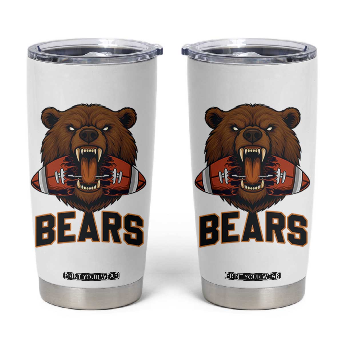 Football Player Gift Tumbler Cup Fierce Bear Biting Ball TS12 White Print Your Wear