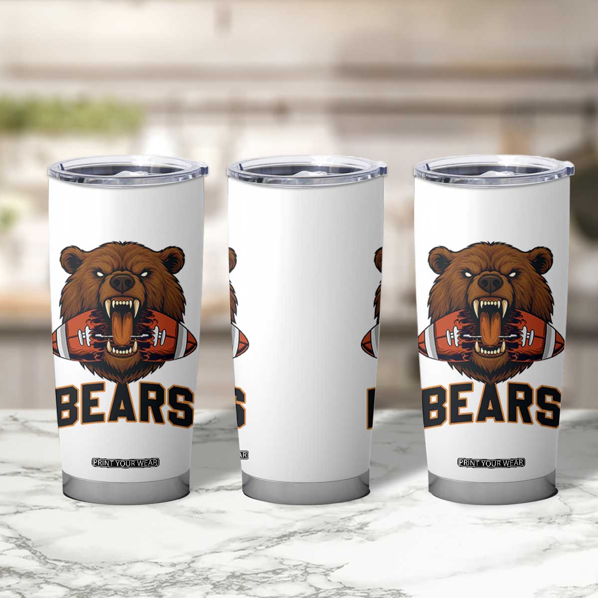 Football Player Gift Tumbler Cup Fierce Bear Biting Ball TS12 Print Your Wear
