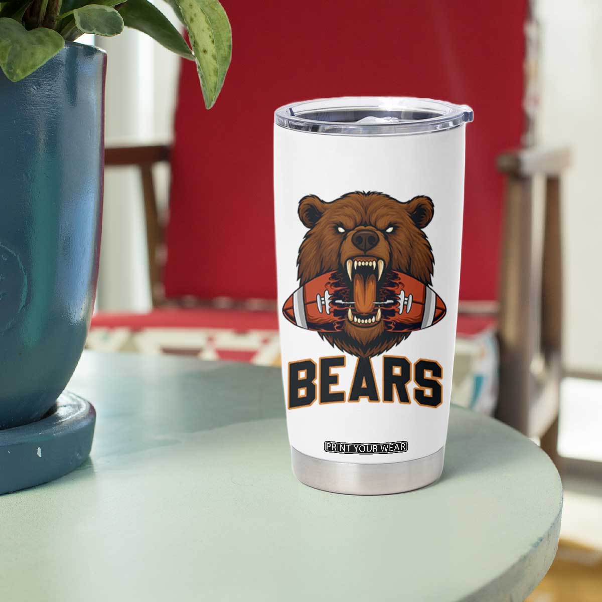 Football Player Gift Tumbler Cup Fierce Bear Biting Ball TS12 Print Your Wear