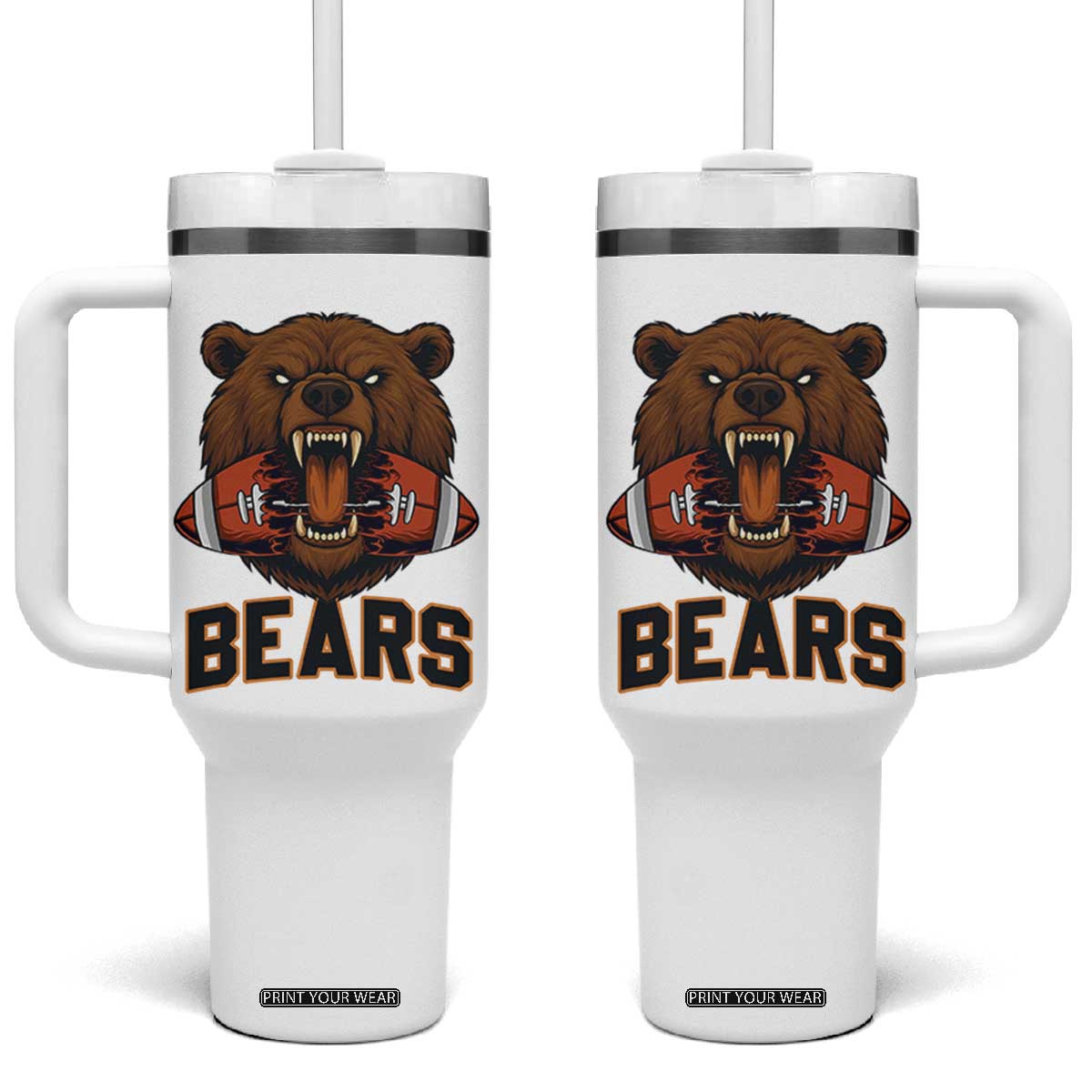Football Player Gift Tumbler With Handle Fierce Bear Biting Ball TS12 One Size: 40 oz White Print Your Wear