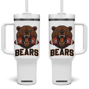Football Player Gift Tumbler With Handle Fierce Bear Biting Ball TS12 One Size: 40 oz White Print Your Wear