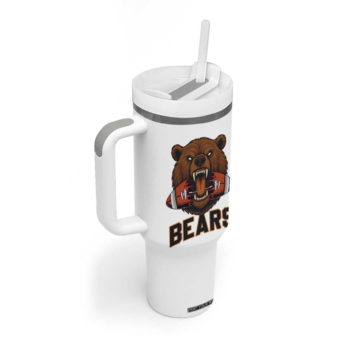 Football Player Gift Tumbler With Handle Fierce Bear Biting Ball TS12 Print Your Wear