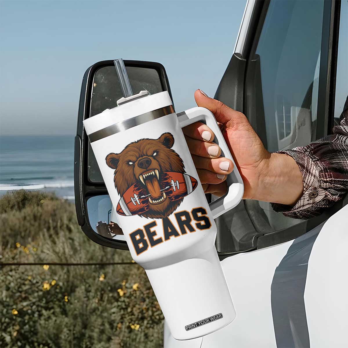Football Player Gift Tumbler With Handle Fierce Br Biting Ball TS12 Print Your Wear