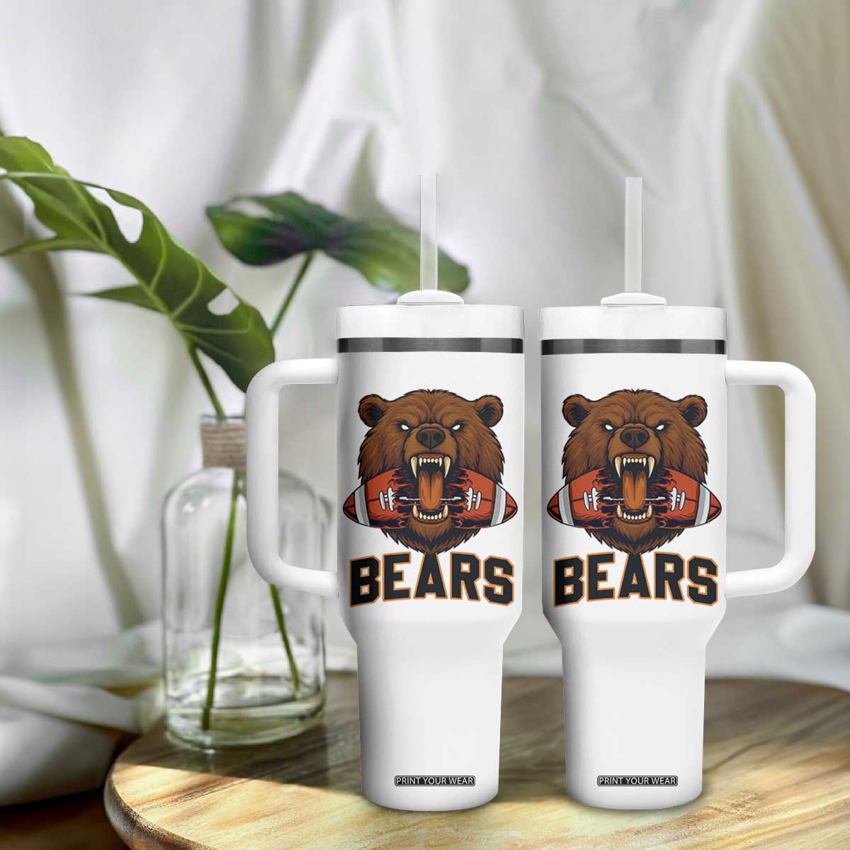 Football Player Gift Tumbler With Handle Fierce Bear Biting Ball TS12 Print Your Wear