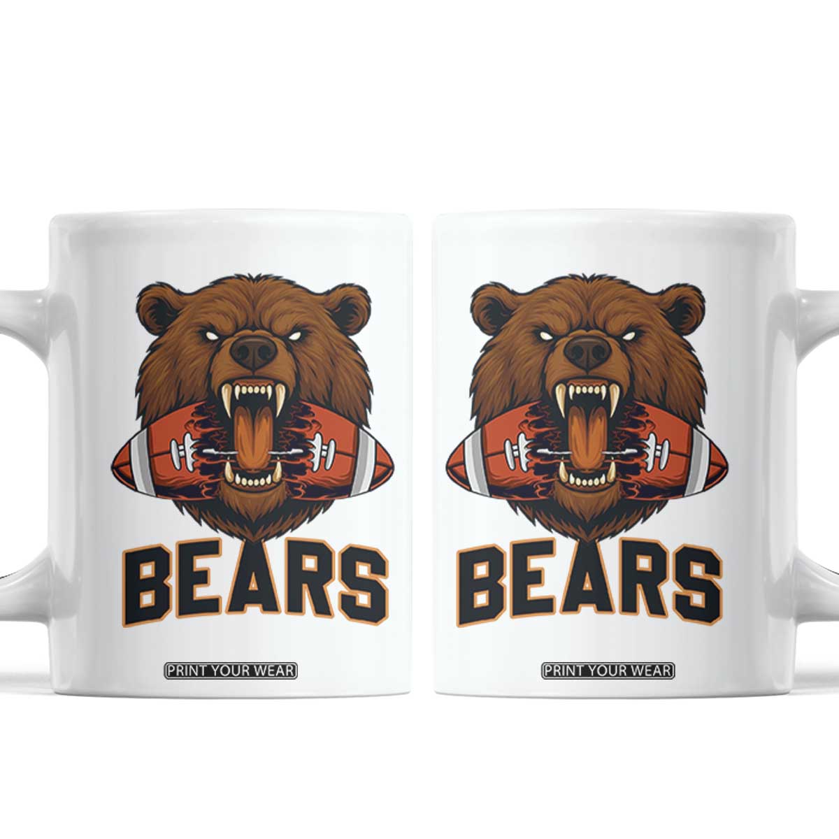 Football Player Gift Coffee Mug Fierce Bear Biting Ball TS12 White Print Your Wear