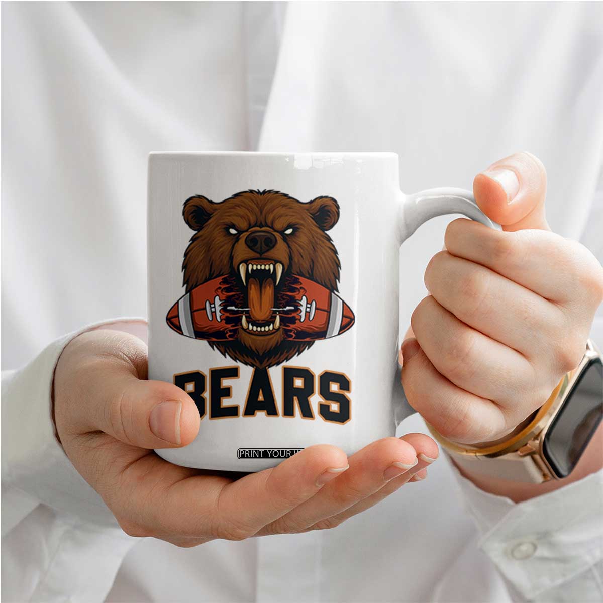 Football Player Gift Coffee Mug Fierce Bear Biting Ball TS12 Print Your Wear
