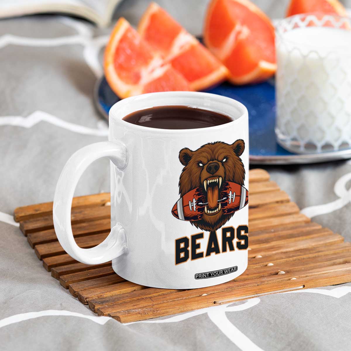Football Player Gift Coffee Mug Fierce Bear Biting Ball TS12 Print Your Wear
