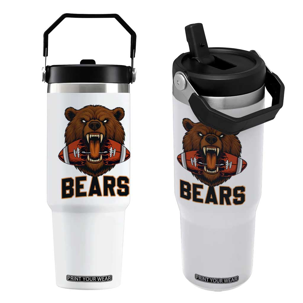 Football Player Gift Flip Straw Tumbler Fierce Bear Biting Ball TS12 One Size: 30 oz White Print Your Wear
