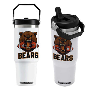 Football Player Gift Flip Straw Tumbler Fierce Bear Biting Ball TS12 One Size: 30 oz White Print Your Wear