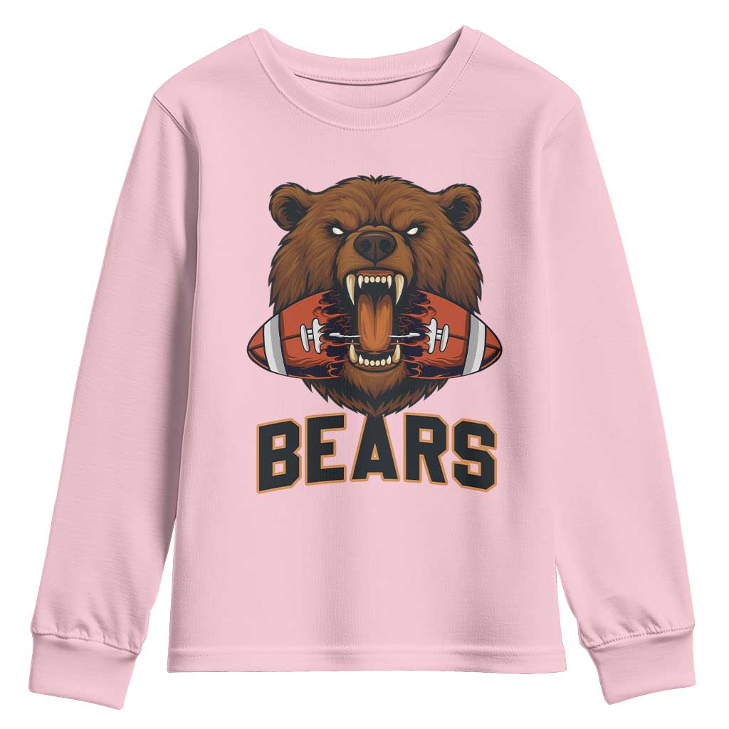 Football Player Gift Youth Sweatshirt Fierce Bear Biting Ball TS12 Light Pink Print Your Wear