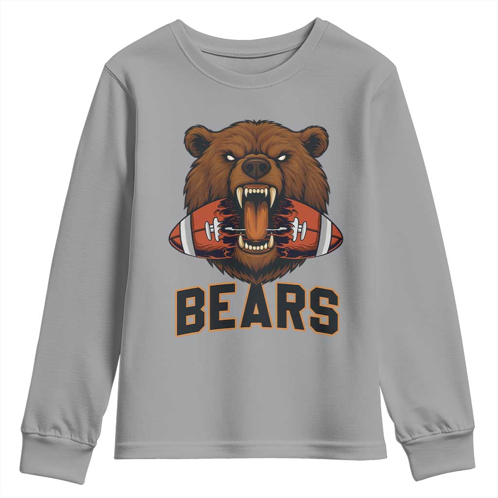 Football Player Gift Youth Sweatshirt Fierce Bear Biting Ball TS12 Sport Gray Print Your Wear