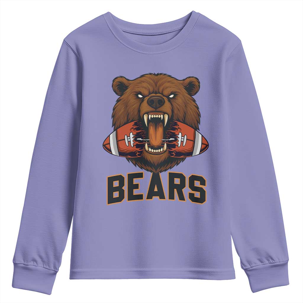 Football Player Gift Youth Sweatshirt Fierce Bear Biting Ball TS12 Violet Print Your Wear