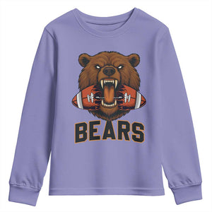Football Player Gift Youth Sweatshirt Fierce Bear Biting Ball TS12 Violet Print Your Wear