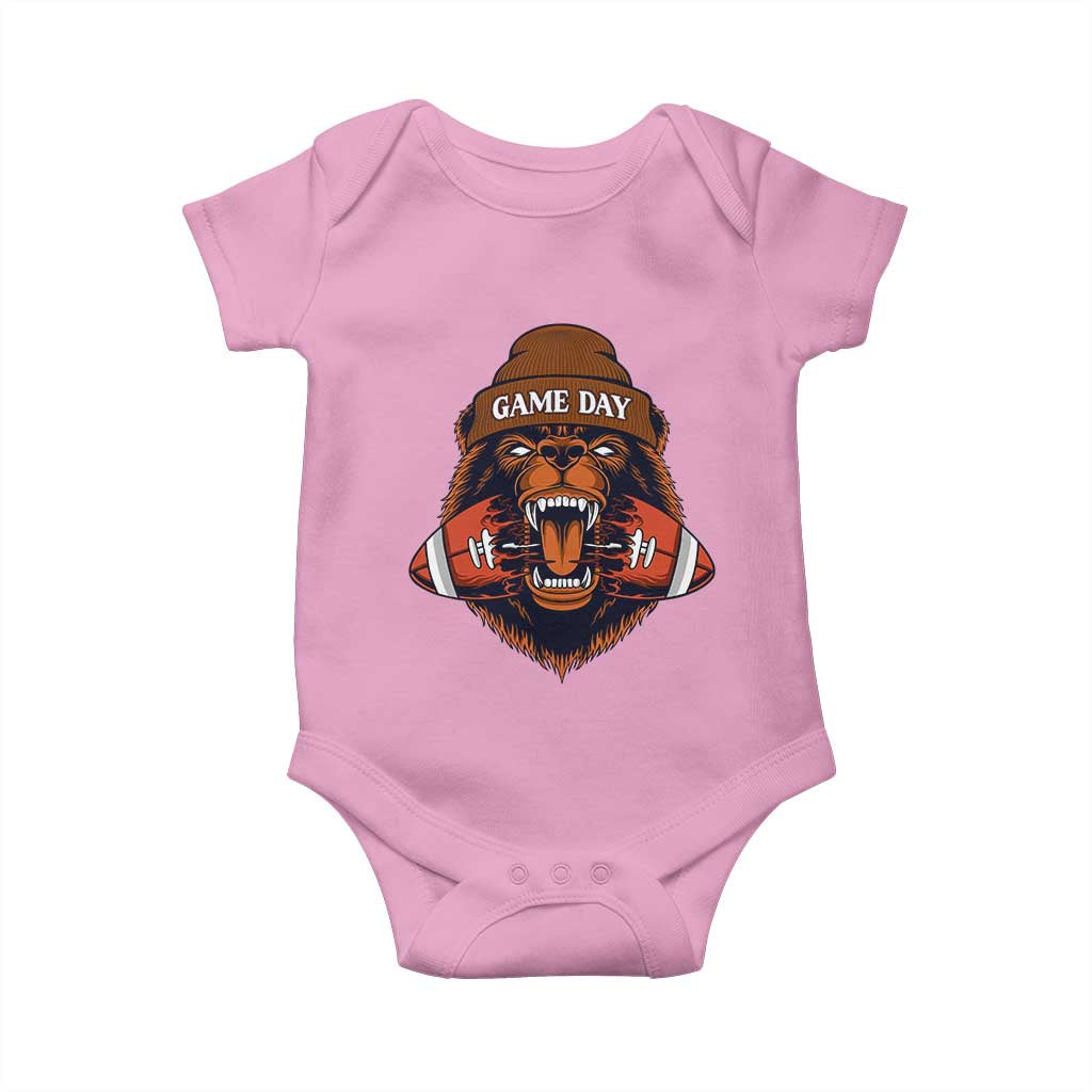 Game Day Fierce Bear Biting Ball Baby Onesie Football Player Gift TS12 Light Pink Print Your Wear