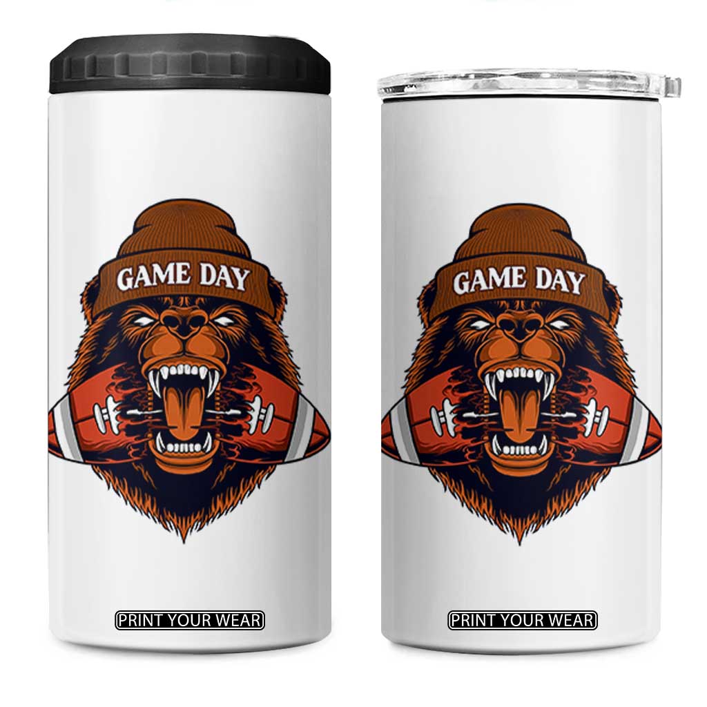 Game Day Fierce Bear Biting Ball 4 in 1 Can Cooler Tumbler Football Player Gift TS12 One Size: 16 oz White Print Your Wear