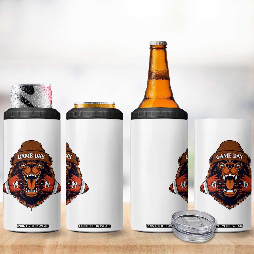 Game Day Fierce Bear Biting Ball 4 in 1 Can Cooler Tumbler Football Player Gift TS12 Print Your Wear