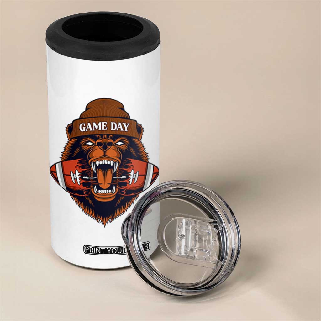 Game Day Fierce Bear Biting Ball 4 in 1 Can Cooler Tumbler Football Player Gift TS12 Print Your Wear