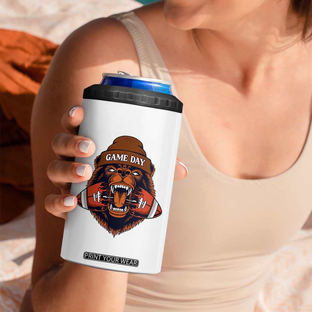 Game Day Fierce Bear Biting Ball 4 in 1 Can Cooler Tumbler Football Player Gift TS12 Print Your Wear