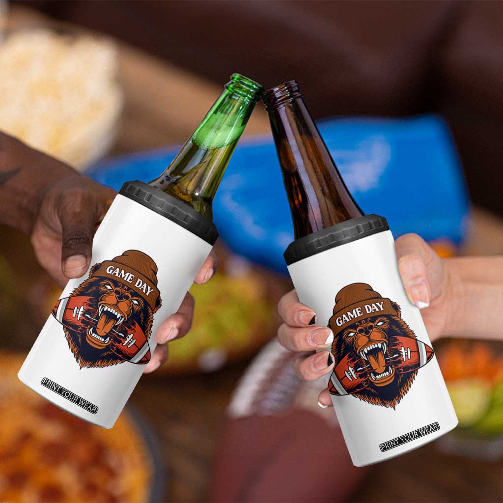 Game Day Fierce Bear Biting Ball 4 in 1 Can Cooler Tumbler Football Player Gift TS12 Print Your Wear