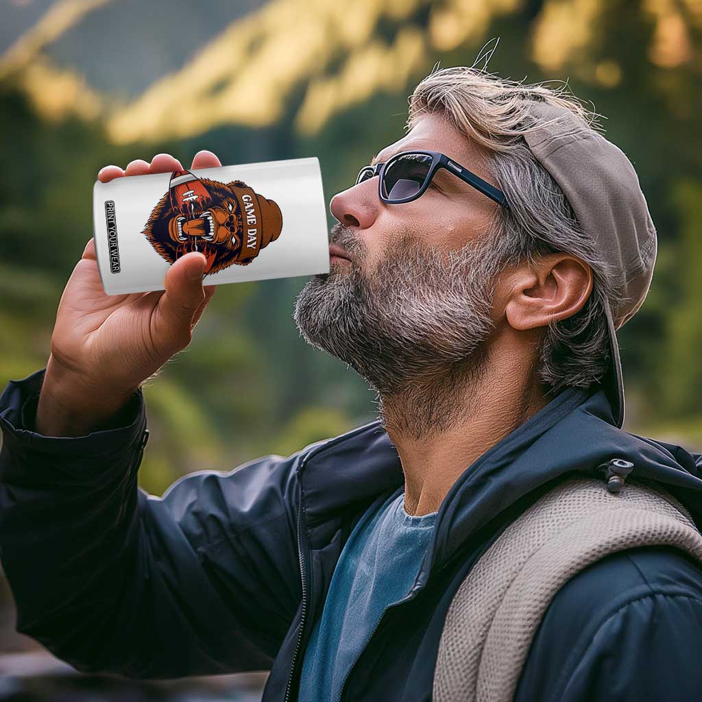 Game Day Fierce Bear Biting Ball 4 in 1 Can Cooler Tumbler Football Player Gift TS12 Print Your Wear