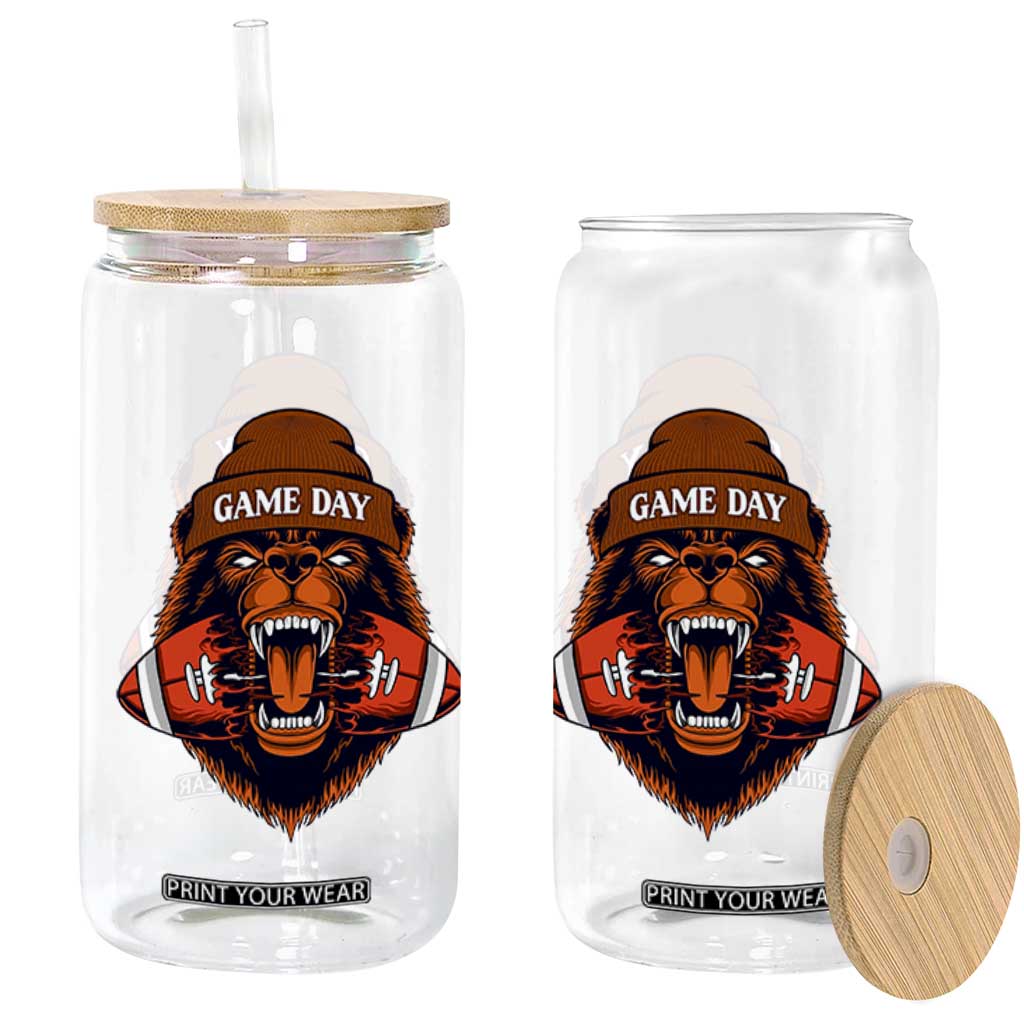 Game Day Fierce Bear Biting Ball Glass Can Football Player Gift TS12 Print Your Wear