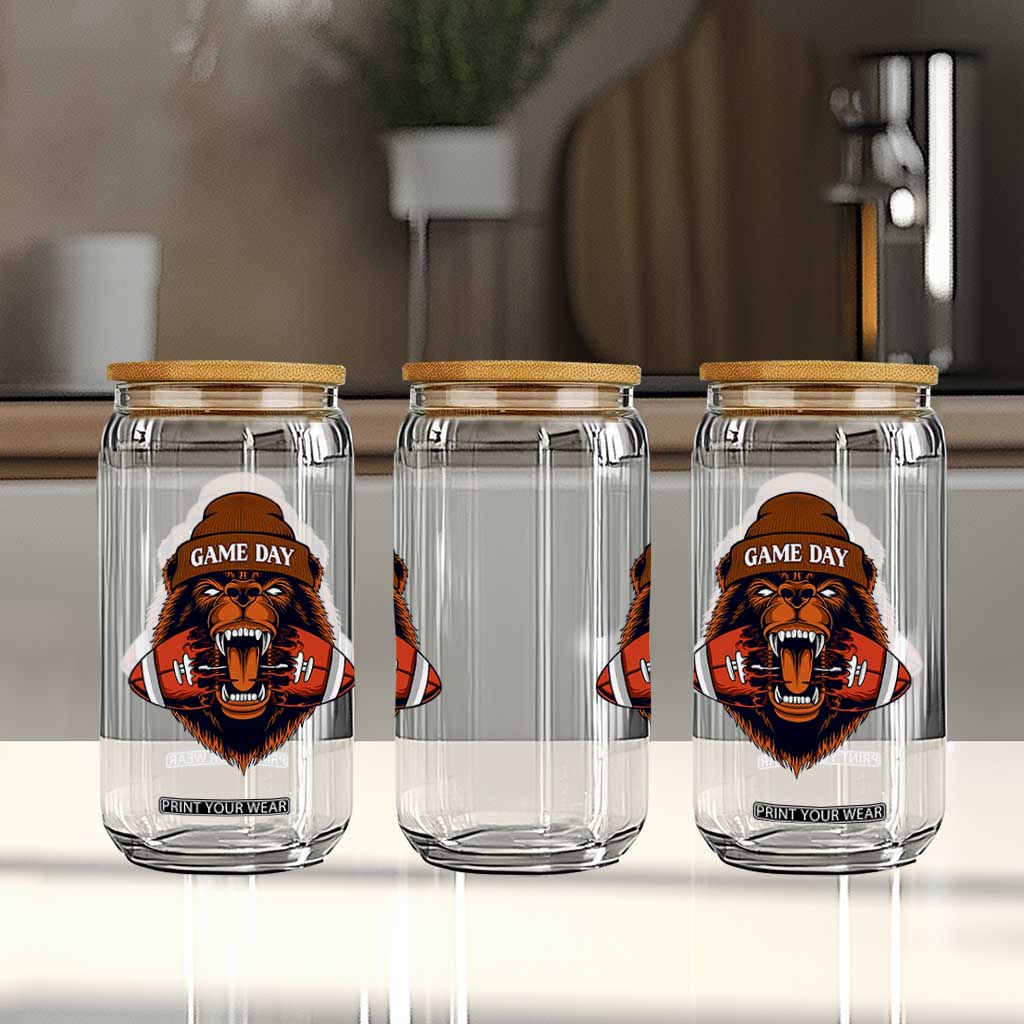 Game Day Fierce Bear Biting Ball Glass Can Football Player Gift TS12 Print Your Wear
