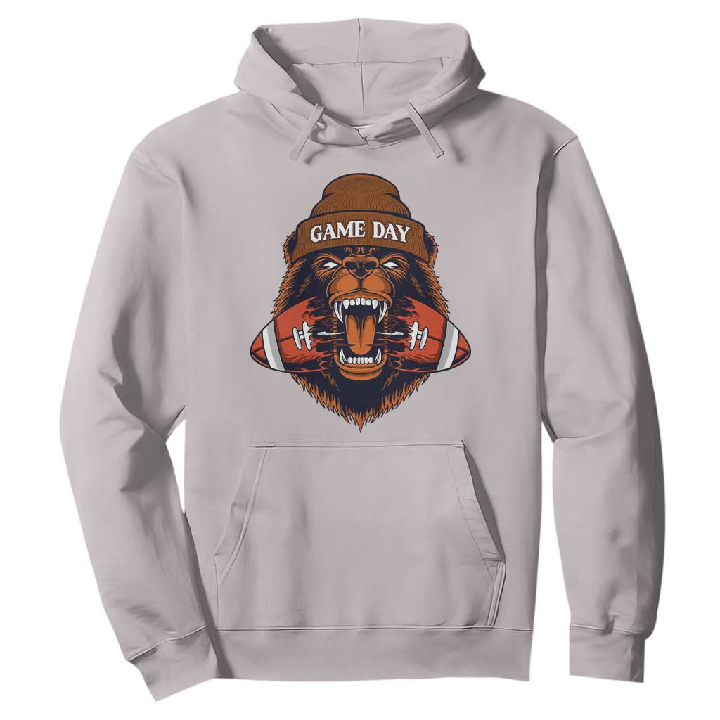 Game Day Fierce Bear Biting Ball Hoodie Football Player Gift TS12 Ice Gray Print Your Wear