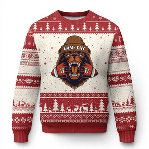 Game Day Fierce BR Biting Ball Ugly Christmas Sweater Football Player Gift TS12 Beige Red Print Your Wear
