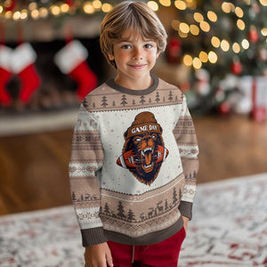 Game Day Fierce Bear Biting Ball Ugly Christmas Sweater Football Player Gift TS12 Mocha Mousse Print Your Wear