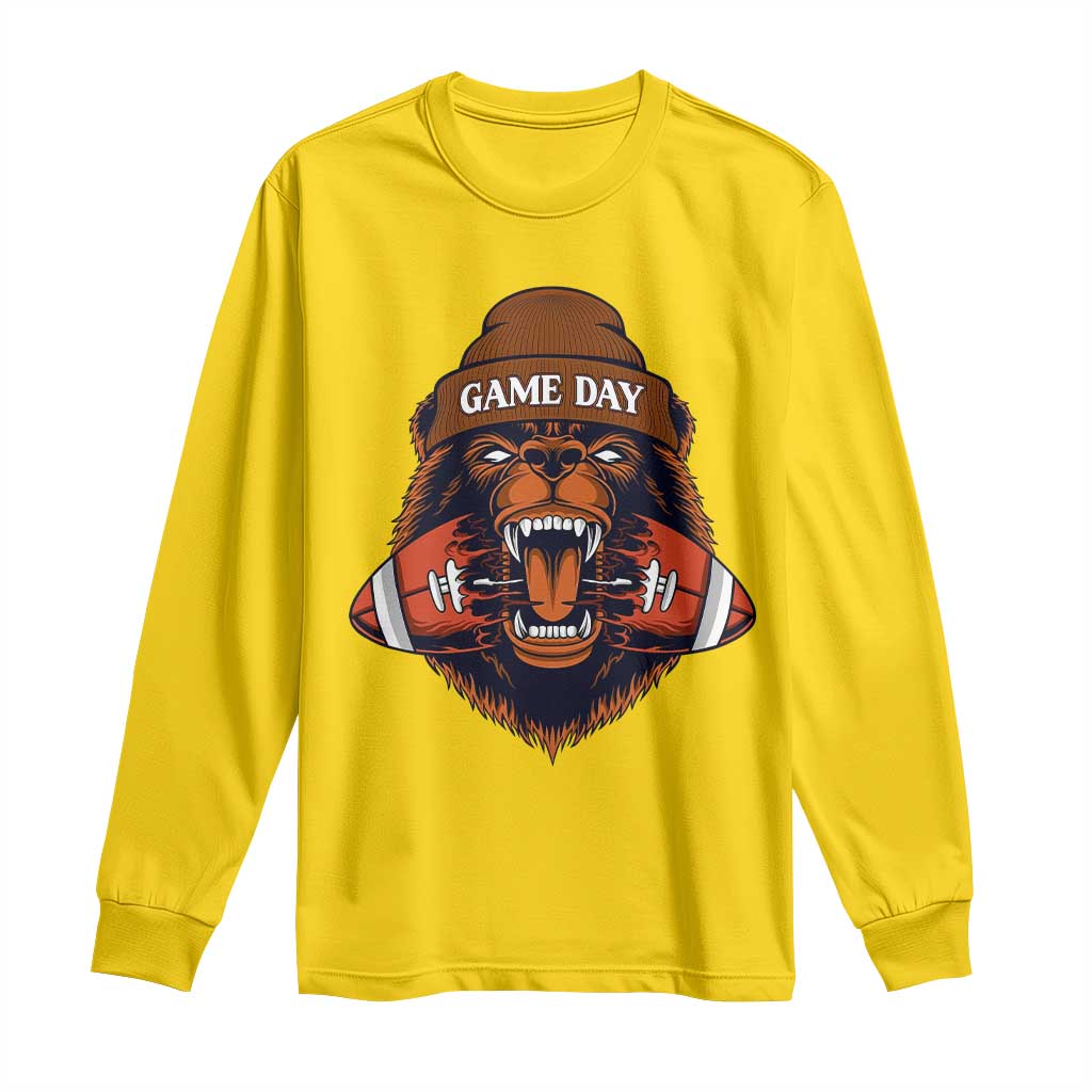 Game Day Fierce Bear Biting Ball Long Sleeve Shirt Football Player Gift TS12 Daisy Print Your Wear
