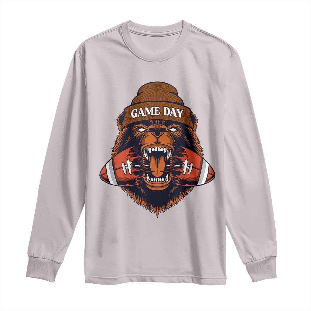 Game Day Fierce Bear Biting Ball Long Sleeve Shirt Football Player Gift TS12 Ice Gray Print Your Wear
