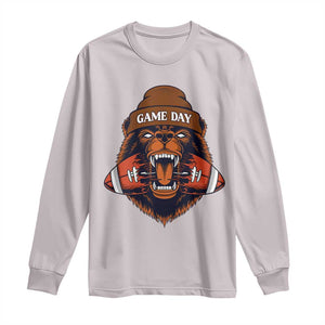 Game Day Fierce Bear Biting Ball Long Sleeve Shirt Football Player Gift TS12 Ice Gray Print Your Wear