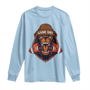 Game Day Fierce Bear Biting Ball Long Sleeve Shirt Football Player Gift TS12 Light Blue Print Your Wear