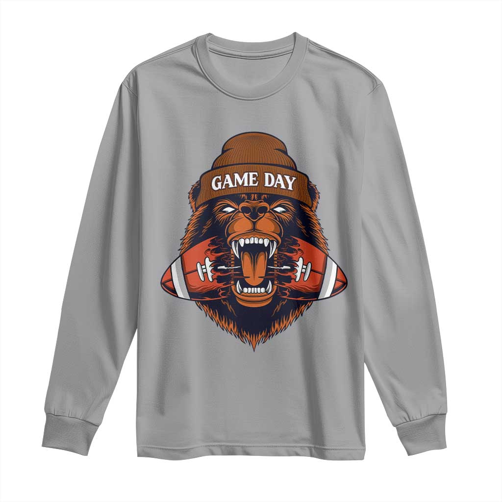 Game Day Fierce Bear Biting Ball Long Sleeve Shirt Football Player Gift TS12 Sport Gray Print Your Wear