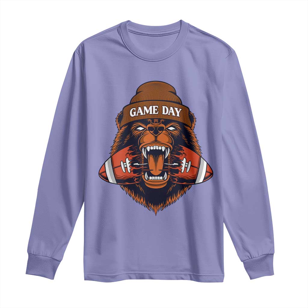 Game Day Fierce Bear Biting Ball Long Sleeve Shirt Football Player Gift TS12 Violet Print Your Wear