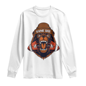 Game Day Fierce Bear Biting Ball Long Sleeve Shirt Football Player Gift TS12 White Print Your Wear