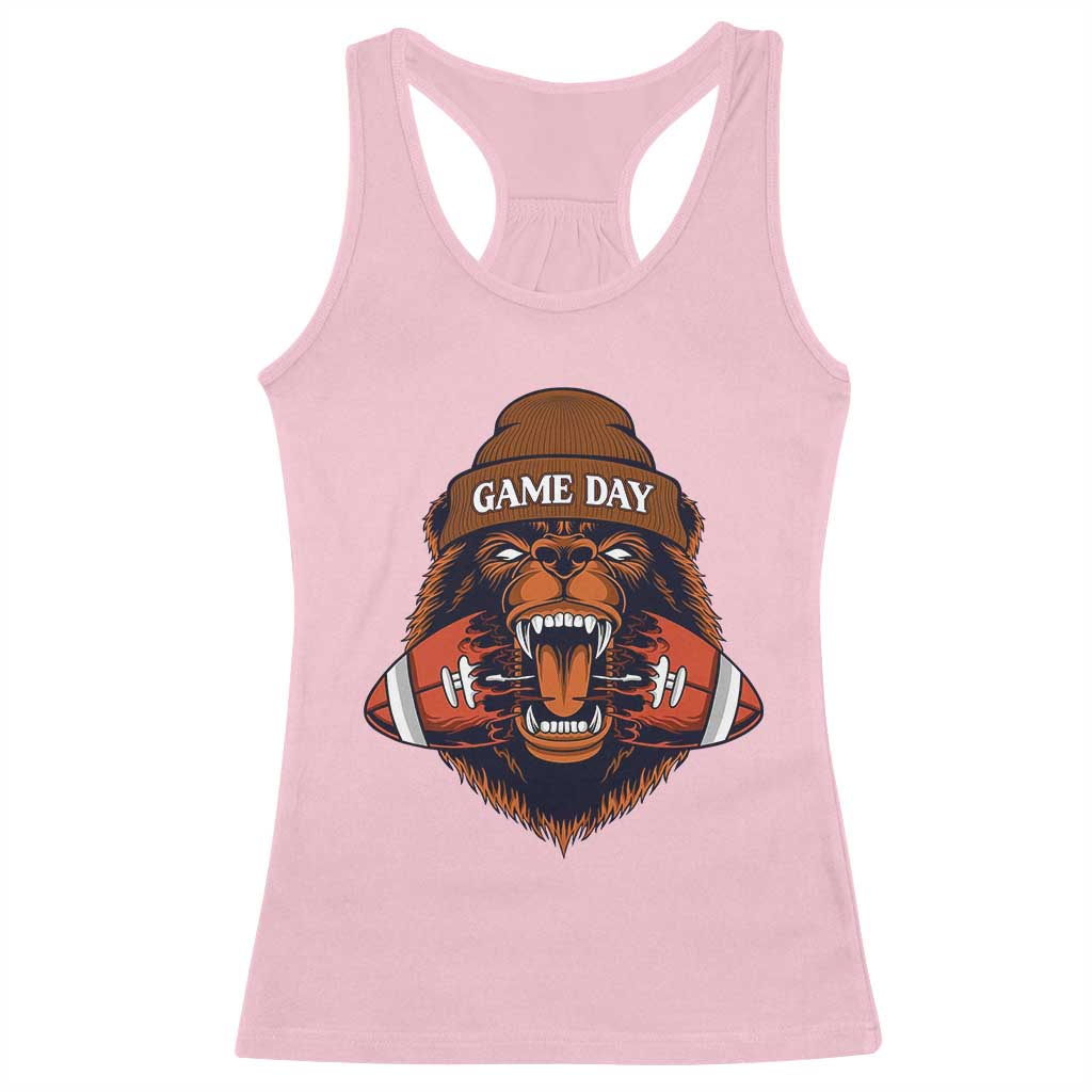 Game Day Fierce Bear Biting Ball Racerback Tank Top Football Player Gift TS12 Light Pink Print Your Wear
