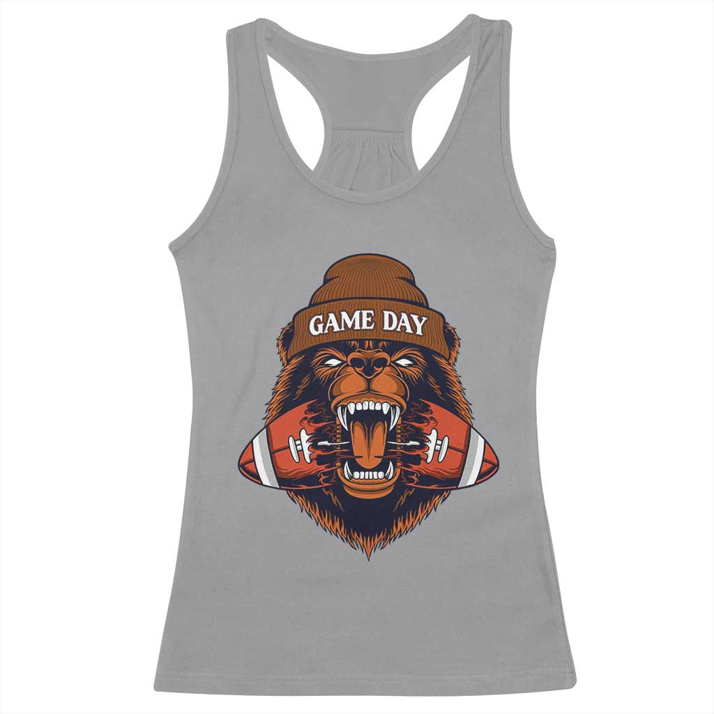 Game Day Fierce Bear Biting Ball Racerback Tank Top Football Player Gift TS12 Sport Gray Print Your Wear