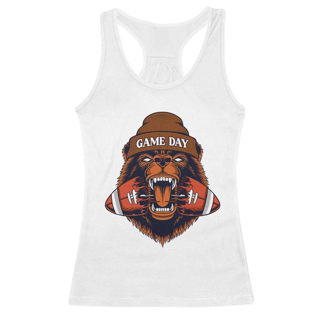 Game Day Fierce Bear Biting Ball Racerback Tank Top Football Player Gift TS12 White Print Your Wear