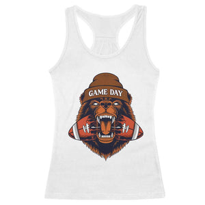 Game Day Fierce Bear Biting Ball Racerback Tank Top Football Player Gift TS12 White Print Your Wear