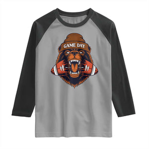 Game Day Fierce Bear Biting Ball Raglan Shirt Football Player Gift TS12 Sport Gray Black Print Your Wear