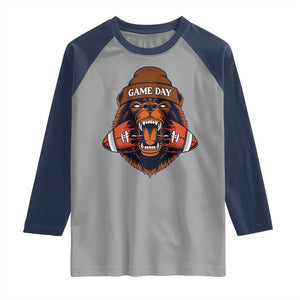 Game Day Fierce Bear Biting Ball Raglan Shirt Football Player Gift TS12 Sport Gray Navy Print Your Wear